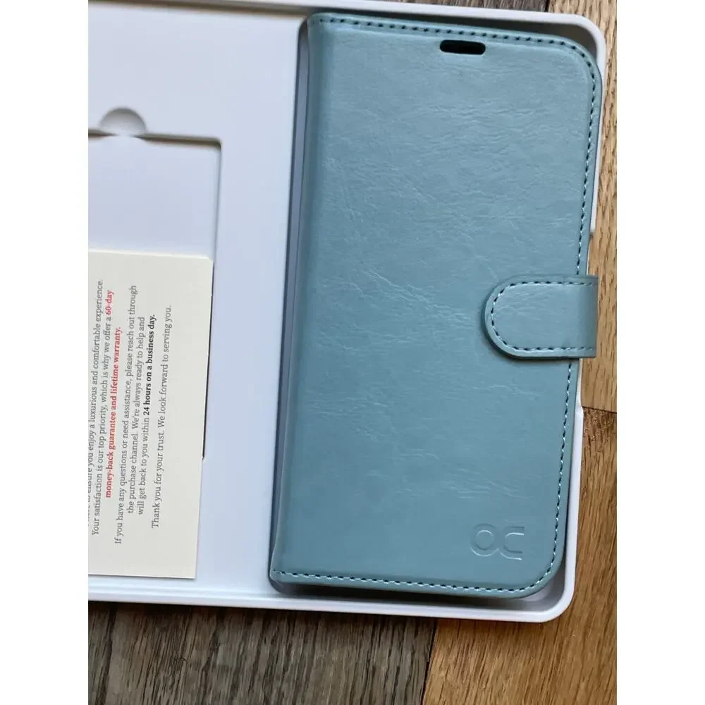 OCASE iPhone 16 Pro Wallet Case Ice Blue Magnetic Folio Flip Cover